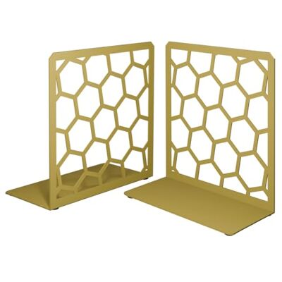 GEOMOD Premium podpórki do książek geometryczne o strukturze plastra miodu metalowe końcówki do książek (złote, 1 para) koniec książki na półki GEOMOD Premium podpórki do książek geometryczne o strukturze plastra miodu metalowe końcówki do książek (złote, 1 para) koniec książki na półki