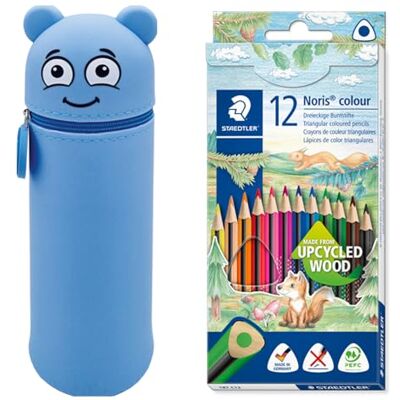 COLOP Piórnik MARKY z motywem emoji w kolorze niebieskim, miękki i wytrzymały silikon, zawiera 12 kredek STAEDTLER Noris kolor 187, ergonomiczny trójkątny format, wykonany z drewna pochodzącego z recyklingu COLOP Piórnik MARKY z motywem emoji w kolorze niebieskim, miękki i wytrzymały silikon, zawiera 12 kredek STAEDTLER Noris kolor 187, ergonomiczny trójkątny format, wykonany z drewna pochodzącego z recyklingu