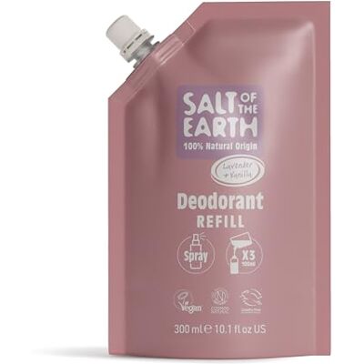 Salt Of the Earth Worek uzupełniający do naturalnego dezodorantu w sprayu, 3 zastosowania – lawenda i wanilia – wegański, długotrwała ochrona, certyfikat Leaping Bunny, wyprodukowany w Wielkiej Salt Of the Earth Worek uzupełniający do naturalnego dezodorantu w sprayu, 3 zastosowania – lawenda i wanilia – wegański, długotrwała ochrona, certyfikat Leaping Bunny, wyprodukowany w Wielkiej