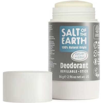 Salt Of the Earth Naturalny dezodorant w sztyfcie do ponownego napełniania, wetiweria i cytrusy – 100% naturalny, nie zawiera aluminium, wegański i długotrwała ochrona, odpowiedni dla kobiet, mężczyzn Salt Of the Earth Naturalny dezodorant w sztyfcie do ponownego napełniania, wetiweria i cytrusy – 100% naturalny, nie zawiera aluminium, wegański i długotrwała ochrona, odpowiedni dla kobiet, mężczyzn