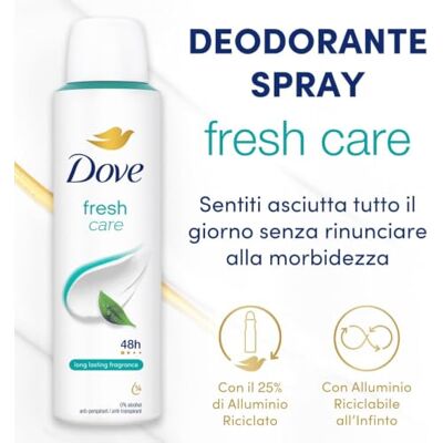 Dove Świeży dezodorant w sprayu, antyperspirant w sprayu, ochrona do 48 godzin, z kremem nawilżającym, łagodną formułą, dezodorant dla mężczyzn i kobiet, bez alkoholu, 6 x 200 ml Dove Świeży dezodorant w sprayu, antyperspirant w sprayu, ochrona do 48 godzin, z kremem nawilżającym, łagodną formułą, dezodorant dla mężczyzn i kobiet, bez alkoholu, 6 x 200 ml