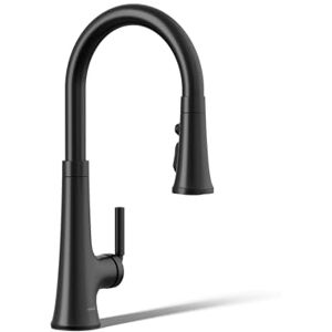 Kohler 23764-BL Tone wyciągany kran kuchenny, baterie do zlewu kuchennego z opryskiwaczem wyciąganym, czarny matowy Kohler 23764-BL Tone wyciągany kran kuchenny, baterie do zlewu kuchennego z opryskiwaczem wyciąganym, czarny matowy