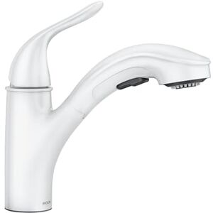 Moen 87557W Brecklyn pojedynczy uchwyt wyciągany opryskiwacz bateria kuchenna z funkcją Power Clean, długość węża 150 cm, lodowiec Moen 87557W Brecklyn pojedynczy uchwyt wyciągany opryskiwacz bateria kuchenna z funkcją Power Clean, długość węża 150 cm, lodowiec