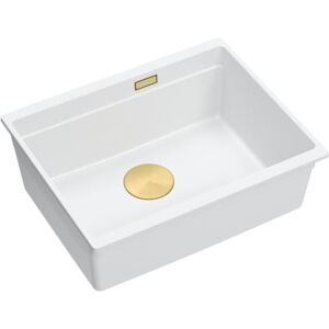 Quadron Nowoczesny Zlewozmywak LOGAN 100 GraniteQ, kolor: biały, 59,5 x 45,1 x 21,5 cm, zlewozmywak 1 miska, pojedynczy zlew, zlewozmywak pod blatem z ręcznym syfonem, złoty, zlewozmywak granitowy Quadron Nowoczesny Zlewozmywak LOGAN 100 GraniteQ, kolor: biały, 59,5 x 45,1 x 21,5 cm, zlewozmywak 1 miska, pojedynczy zlew, zlewozmywak pod blatem z ręcznym syfonem, złoty, zlewozmywak granitowy