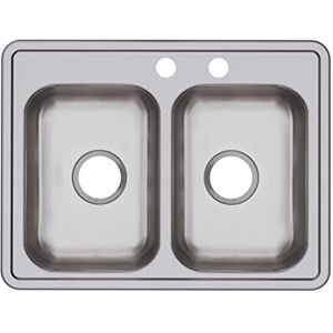 Elkay D22519MR2 22 Gauge stal nierdzewna 63 x 49 x 16,25 cm podwójna miska górny montaż zlew kuchenny z 2 otworami, 25 x 19 x 6,25 Elkay D22519MR2 22 Gauge stal nierdzewna 63 x 49 x 16,25 cm podwójna miska górny montaż zlew kuchenny z 2 otworami, 25 x 19 x 6,25