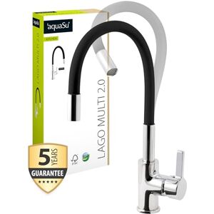 AquaSu ® Bateria kuchenna Lago Multi 2.0, kran kuchenny, dysza mieszająca oszczędzająca wodę, ustawienie zimnej wody, armatura zlewozmywakowa w kolorze chromowo-czarnym, kształtowalna i wychylna, AquaSu ® Bateria kuchenna Lago Multi 2.0, kran kuchenny, dysza mieszająca oszczędzająca wodę, ustawienie zimnej wody, armatura zlewozmywakowa w kolorze chromowo-czarnym, kształtowalna i wychylna,