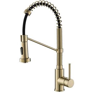 Kraus Bolden Commercial Style 2-funkcyjny pojedynczy uchwyt wyciągany kran kuchenny ze szczotkowanego złota, KPF-1610BG Kraus Bolden Commercial Style 2-funkcyjny pojedynczy uchwyt wyciągany kran kuchenny ze szczotkowanego złota, KPF-1610BG