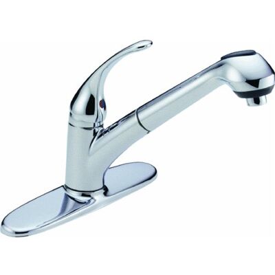DELTA Foundations B4310LF Single Handle Pull-Out Kitchen Faucet, Chrome DELTA Foundations B4310LF Single Handle Pull-Out Kitchen Faucet, Chrome