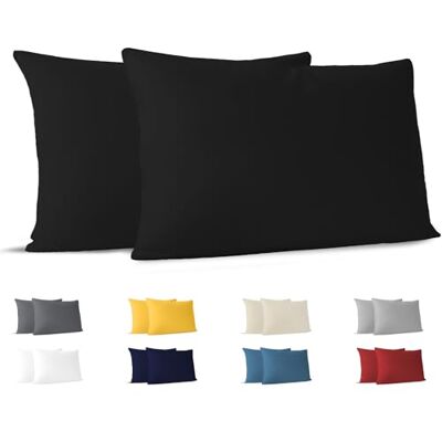 Dreamzie Poszewka na poduszkę 70 x 40 cm (zestaw 2 szt.), 100% bawełna Jersey 150 GSM czarna, poszewka na poduszkę 40 x 70 bawełna, wytrzymała i hipoalergiczna poszewka na poduszkę Dreamzie Poszewka na poduszkę 70 x 40 cm (zestaw 2 szt.), 100% bawełna Jersey 150 GSM czarna, poszewka na poduszkę 40 x 70 bawełna, wytrzymała i hipoalergiczna poszewka na poduszkę