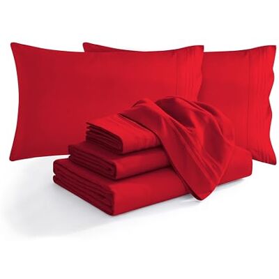 Elegant Comfort Luksusowy miękki 1500 najwyższej jakości hotelowa mikrofibra odporna na zagniecenia i blaknięcie przytulny 6-częściowy zestaw pościeli, łatwe dookoła elastyczne prześcieradło z gumką, Elegant Comfort Luksusowy miękki 1500 najwyższej jakości hotelowa mikrofibra odporna na zagniecenia i blaknięcie przytulny 6-częściowy zestaw pościeli, łatwe dookoła elastyczne prześcieradło z gumką,