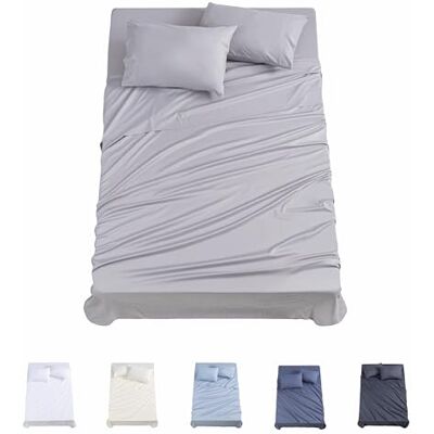 Todocama 4-częściowy zestaw pościeli 3001 prześcieradło z gumką wierzchnie dwie poszewki na poduszki 50x80cm. (łóżko 135 x 190/200 cm, jasnoszary) Todocama 4-częściowy zestaw pościeli 3001 prześcieradło z gumką wierzchnie dwie poszewki na poduszki 50x80cm. (łóżko 135 x 190/200 cm, jasnoszary)