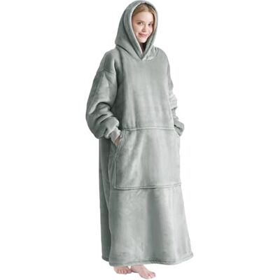 WH-Blanket-GY-130 Good Nite Szary koc z kapturem dla dorosłych, ponadwymiarowy koc polarowy typu sherpa z kieszeniami, idealny do czytania na sofie, sypialni, relaksujące noce filmowe i mroźne zimowe wieczory WH-Blanket-GY-130 Good Nite Szary koc z kapturem dla dorosłych, ponadwymiarowy koc polarowy typu sherpa z kieszeniami, idealny do czytania na sofie, sypialni, relaksujące noce filmowe i mroźne zimowe wieczory