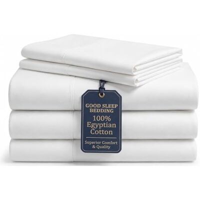 Good Sleep Bedding Białe prześcieradło na łóżko typu kingsize, liczba nitek 1000, 100% egipska bawełna, satynowa, oddychająca, 5-częściowy zestaw, elastyczna głęboka kieszeń, pasuje do pianki o niskim profilu i wysokiej Good Sleep Bedding Białe prześcieradło na łóżko typu kingsize, liczba nitek 1000, 100% egipska bawełna, satynowa, oddychająca, 5-częściowy zestaw, elastyczna głęboka kieszeń, pasuje do pianki o niskim profilu i wysokiej
