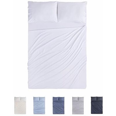 Todocama 4-częściowy zestaw pościeli 4002 prześcieradło z gumką blat dwie poszewki na poduszki 50x80cm. (łóżko 105 x 190/200 cm, biały) Todocama 4-częściowy zestaw pościeli 4002 prześcieradło z gumką blat dwie poszewki na poduszki 50x80cm. (łóżko 105 x 190/200 cm, biały)
