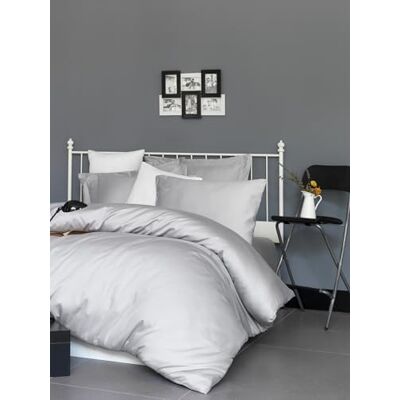 Nuit Des Rêves Luksusowa satynowa pojedyncza kołdra XXL, jasnoszara, 155 x 220 cm, 100% bawełniana satyna, 210 wątków, nadaje się do prania w pralce, eleganckie wzornictwo Nuit Des Rêves Luksusowa satynowa pojedyncza kołdra XXL, jasnoszara, 155 x 220 cm, 100% bawełniana satyna, 210 wątków, nadaje się do prania w pralce, eleganckie wzornictwo