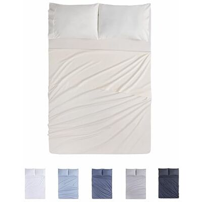 Todocama 4-częściowy zestaw pościeli 4002 prześcieradło z gumką blat dwie poszewki na poduszki 50x80cm. (łóżko 180x190/200 cm, beżowy) Todocama 4-częściowy zestaw pościeli 4002 prześcieradło z gumką blat dwie poszewki na poduszki 50x80cm. (łóżko 180x190/200 cm, beżowy)