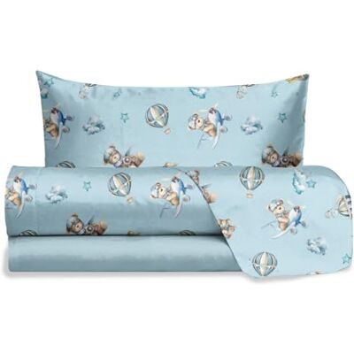 hermet Jolly Zestaw pościeli na łóżko jednoosobowe Teddy Bear błękitny, 100% bawełna, prześcieradło wierzchnie + prześcieradło z gumką i poszewką na poduszkę, komplet pościeli z niedźwiedziem, do hermet Jolly Zestaw pościeli na łóżko jednoosobowe Teddy Bear błękitny, 100% bawełna, prześcieradło wierzchnie + prześcieradło z gumką i poszewką na poduszkę, komplet pościeli z niedźwiedziem, do