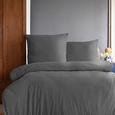 Komfortec Pościel premium 200 x 200 cm + 80 x 80 cm, 2 poszewki na poduszki, szczotkowane, 100% mikrofibra poliestrowa 120 g/m², 3-częściowy super miękki zestaw pościeli, antracyt Komfortec Pościel premium 200 x 200 cm + 80 x 80 cm, 2 poszewki na poduszki, szczotkowane, 100% mikrofibra poliestrowa 120 g/m², 3-częściowy super miękki zestaw pościeli, antracyt