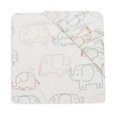 Jollein Prześcieradło z gumką z dżerseju – do ważenia – Elephant Tales – 40/50 x 80/90 cm – prześcieradło z gumką – certyfikat Oeko-TEX Jollein Prześcieradło z gumką z dżerseju – do ważenia – Elephant Tales – 40/50 x 80/90 cm – prześcieradło z gumką – certyfikat Oeko-TEX