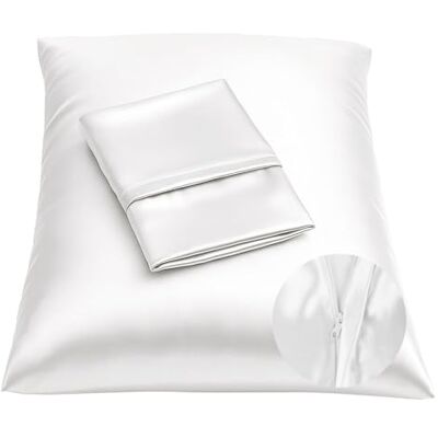BLISSFORD Shop Bedding Luksusowa satynowa poszewka na poduszkę do włosów standardowa satynowa poszewka na poduszkę z zamkiem błyskawicznym, biała (zestaw 2 szt.) BLISSFORD Shop Bedding Luksusowa satynowa poszewka na poduszkę do włosów standardowa satynowa poszewka na poduszkę z zamkiem błyskawicznym, biała (zestaw 2 szt.)