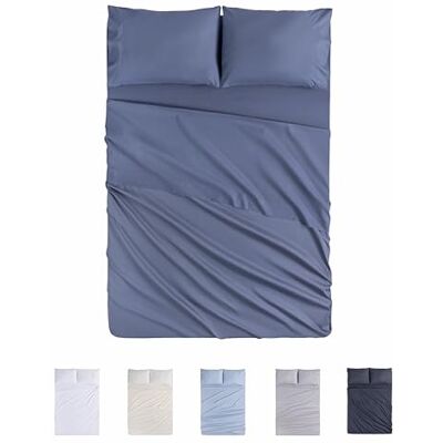 Todocama 4-częściowy zestaw pościeli 4002 prześcieradło z gumką wierzchnie dwie poszewki na poduszki 50x80cm. (łóżko 135 x 190/200 cm, szaro-niebieski) Todocama 4-częściowy zestaw pościeli 4002 prześcieradło z gumką wierzchnie dwie poszewki na poduszki 50x80cm. (łóżko 135 x 190/200 cm, szaro-niebieski)