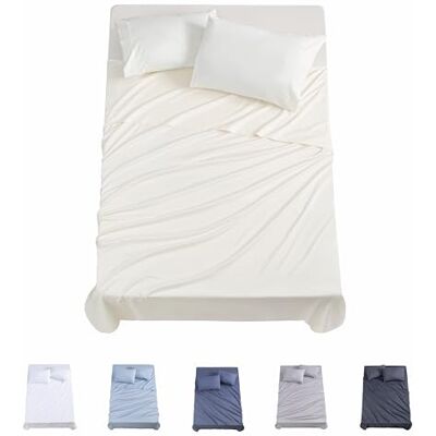 Todocama 4-częściowy zestaw pościeli 3001 prześcieradło z gumką blat dwie poszewki na poduszki 50x80cm. (Łóżko 90x190/200 cm, beżowe) Todocama 4-częściowy zestaw pościeli 3001 prześcieradło z gumką blat dwie poszewki na poduszki 50x80cm. (Łóżko 90x190/200 cm, beżowe)