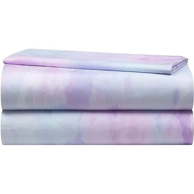 Heritage Kids 3-częściowy zestaw prześcieradeł, w tym prześcieradło wierzchnie, prześcieradło z gumką i poszewka na poduszkę, fioletowy akwarela tie dye, podwójne Heritage Kids 3-częściowy zestaw prześcieradeł, w tym prześcieradło wierzchnie, prześcieradło z gumką i poszewka na poduszkę, fioletowy akwarela tie dye, podwójne