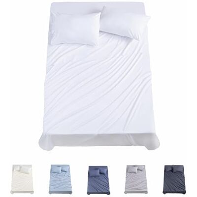 Todocama 4-częściowy zestaw pościeli 3001 prześcieradło z gumką blat dwie poszewki na poduszki 50x80cm. (łóżko 150x190/200 cm, biały) Todocama 4-częściowy zestaw pościeli 3001 prześcieradło z gumką blat dwie poszewki na poduszki 50x80cm. (łóżko 150x190/200 cm, biały)