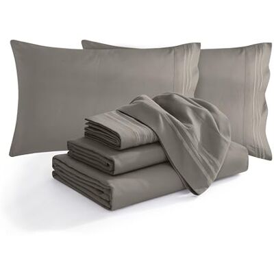 Elegant Comfort 1500 wątków egipska jakość 4 szt. zestaw arkuszy, głęboka kieszeń do 40 cm odporne na zagniecenia i kolory, szary królowa Elegant Comfort 1500 wątków egipska jakość 4 szt. zestaw arkuszy, głęboka kieszeń do 40 cm odporne na zagniecenia i kolory, szary królowa