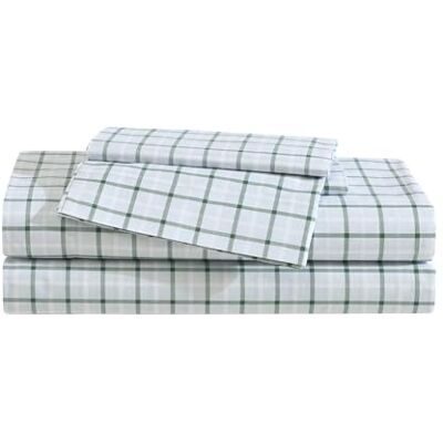 Bauer Zestaw podwójnych prześcieradeł, wysokiej jakości bawełniany perkalowy zestaw pościeli, wystrój domu w kratę, certyfikat Öko-Tex (Classic Tattersall Plaid Green, Twin) Bauer Zestaw podwójnych prześcieradeł, wysokiej jakości bawełniany perkalowy zestaw pościeli, wystrój domu w kratę, certyfikat Öko-Tex (Classic Tattersall Plaid Green, Twin)