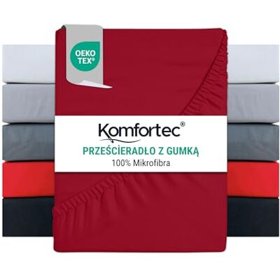 Komfortec Prześcieradło z gumką 160 x 200 cm, prześcieradło na łóżko kontynentalne do 15 cm – 30 cm wysokości materaca, czerwone Komfortec Prześcieradło z gumką 160 x 200 cm, prześcieradło na łóżko kontynentalne do 15 cm – 30 cm wysokości materaca, czerwone