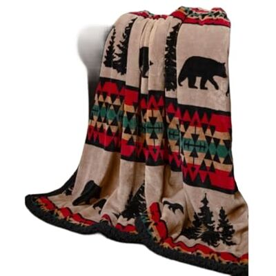 Carstens Bear Trails czarny szerpa rustykalny koc do kabiny 54 x 68 Carstens Bear Trails czarny szerpa rustykalny koc do kabiny 54 x 68