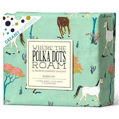 Where the Polka Dots Roam Zestaw pościeli z motywem konia – pościel ze zwierzętami w stylu westernowym dla dzieci, chłopców, dziewcząt – zawiera 1 prześcieradło z gumką, 1 prześcieradło płaskie, 1 Where the Polka Dots Roam Zestaw pościeli z motywem konia – pościel ze zwierzętami w stylu westernowym dla dzieci, chłopców, dziewcząt – zawiera 1 prześcieradło z gumką, 1 prześcieradło płaskie, 1