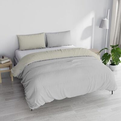 Italian Bed Linen Zestaw poszewek na kołdrę "Natural Doubleface jednolity kolor poszewka na poduszkę i poszewka na poduszkę, jasnoszary/kremowy, podwójny Italian Bed Linen Zestaw poszewek na kołdrę "Natural Doubleface jednolity kolor poszewka na poduszkę i poszewka na poduszkę, jasnoszary/kremowy, podwójny