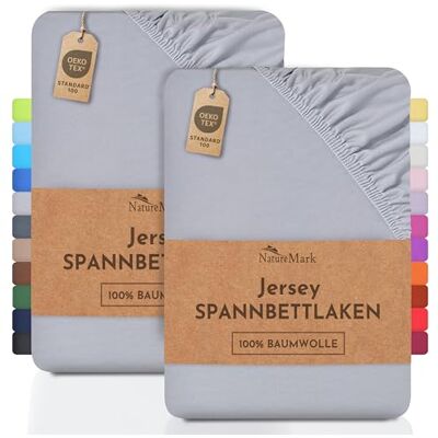 NatureMark 2-pak prześcieradeł dziecięcych z dżerseju, prześcieradło 100% bawełny w wielu rozmiarach i kolorach JAKOŚĆ BRANŻY ÖKOTEX Standard 100, 70x140 cm, Srebrnoszary NatureMark 2-pak prześcieradeł dziecięcych z dżerseju, prześcieradło 100% bawełny w wielu rozmiarach i kolorach JAKOŚĆ BRANŻY ÖKOTEX Standard 100, 70x140 cm, Srebrnoszary