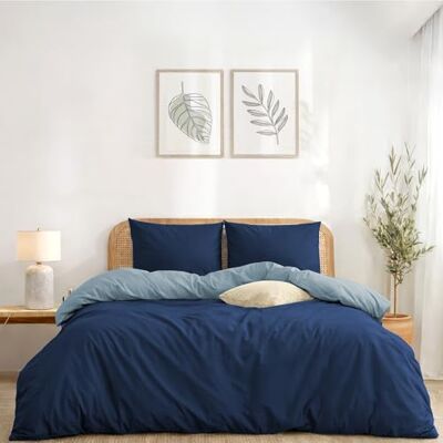 Twinzen Poszewka na kołdrę Reversible 220x240 cm, z 2 poszewkami na poduszki 50x70 cm, granatowo-niebiesko-szary – komplet pościeli dla dorosłych 220x240 z mikrofibry – Oeko-Tex Twinzen Poszewka na kołdrę Reversible 220x240 cm, z 2 poszewkami na poduszki 50x70 cm, granatowo-niebiesko-szary – komplet pościeli dla dorosłych 220x240 z mikrofibry – Oeko-Tex