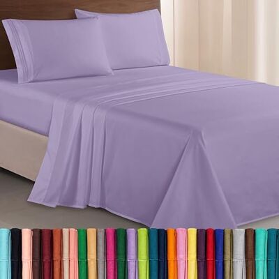 Elegant Comfort Luksusowy, gęstość 1500, komplet pościeli, 3-liniowy haft, najdelikatniejszy, hotelowy, 4-częściowy, jakości premium, odporny na zagniecenia i blaknięcie, California King, lawendowy Elegant Comfort Luksusowy, gęstość 1500, komplet pościeli, 3-liniowy haft, najdelikatniejszy, hotelowy, 4-częściowy, jakości premium, odporny na zagniecenia i blaknięcie, California King, lawendowy