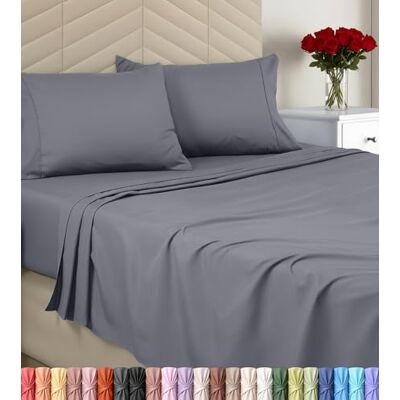 Utopia Bedding Zestaw pościeli na łóżko typu king-size, szczotkowana mikrofibra, miękkie prześcieradła na łóżko king size, zawiera 1 dopasowaną, 1 płaską i 2 poszewki na poduszki, głęboka kieszeń Utopia Bedding Zestaw pościeli na łóżko typu king-size, szczotkowana mikrofibra, miękkie prześcieradła na łóżko king size, zawiera 1 dopasowaną, 1 płaską i 2 poszewki na poduszki, głęboka kieszeń