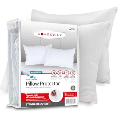 Guardmax Wodoodporne ochraniacze na poduszki standardowe odporne na pluskwy hipoalergiczne pokrowce na zamki błyskawiczne zestaw 4 standardowych rozmiarów (50 cm x 66 cm) Guardmax Wodoodporne ochraniacze na poduszki standardowe odporne na pluskwy hipoalergiczne pokrowce na zamki błyskawiczne zestaw 4 standardowych rozmiarów (50 cm x 66 cm)