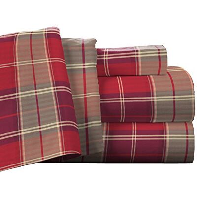 pointehaven Flanelowy zestaw z głębokimi kieszeniami z dużymi płaskimi prześcieradłami, King, Piemont Plaid pointehaven Flanelowy zestaw z głębokimi kieszeniami z dużymi płaskimi prześcieradłami, King, Piemont Plaid