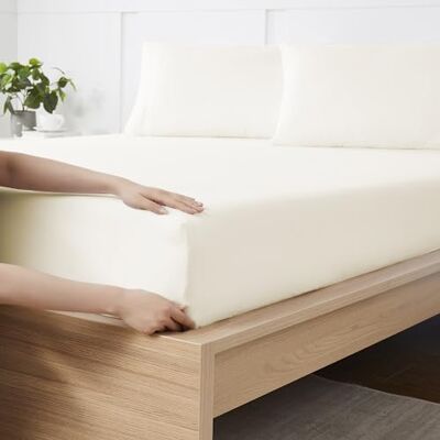Sweet Home Collection King Size Fitted Sheet Only with Full Elastic & Built in Corner Sheet Straps to Prevent Shifting Soft & Breathable Brushed Microfiber Bottom Sheet, King, Ivory Sweet Home Collection King Size Fitted Sheet Only with Full Elastic & Built in Corner Sheet Straps to Prevent Shifting Soft & Breathable Brushed Microfiber Bottom Sheet, King, Ivory