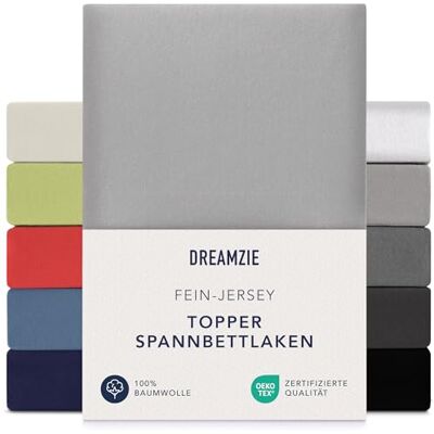 Dreamzie Nakładka na materac z prześcieradłem 140x200 cm 160x200 cm, 100% bawełna Jersey, Wysokość nakładki na materac do 15 cm, Hipoalergiczny, Oeko-Tex, Szary Dreamzie Nakładka na materac z prześcieradłem 140x200 cm 160x200 cm, 100% bawełna Jersey, Wysokość nakładki na materac do 15 cm, Hipoalergiczny, Oeko-Tex, Szary