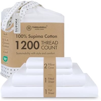 Threadmill Home Linen 1200 wątków 100% bawełna Supima ELS zestaw prześcieradeł, prześcieradło queen, super luksusowa pościel, 4-częściowy zestaw Queen, biały, gładki satynowy splot. Threadmill Home Linen 1200 wątków 100% bawełna Supima ELS zestaw prześcieradeł, prześcieradło queen, super luksusowa pościel, 4-częściowy zestaw Queen, biały, gładki satynowy splot.