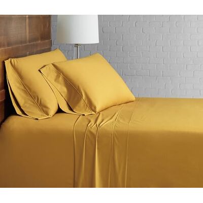 Brooklyn Loom Solidna bawełna perkalowa musztarda Twin XL zestaw prześcieradeł, żółty Brooklyn Loom Solidna bawełna perkalowa musztarda Twin XL zestaw prześcieradeł, żółty
