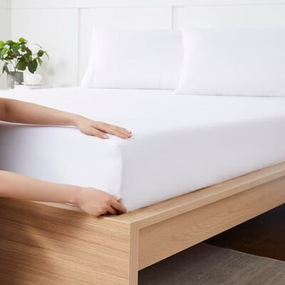 Sweet Home Collection Queen Fitted Sheet Only with Full Elastic & Built in Corner Sheet Straps to Prevent Shifting Soft & Breathable Brushed Microfiber Bottom Sheet, Queen, White Sweet Home Collection Queen Fitted Sheet Only with Full Elastic & Built in Corner Sheet Straps to Prevent Shifting Soft & Breathable Brushed Microfiber Bottom Sheet, Queen, White