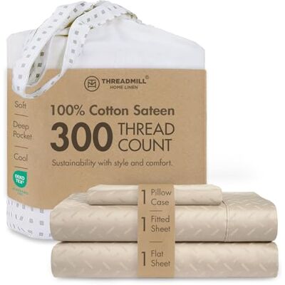 Threadmill Home Linen Threadmill Zestaw pościeli Twin XL, 100% bawełna, satynowa, adamaszkowa, żakardowa, prześcieradła z gumką 40 cm, elastyczne, miękkie, oddychające, 3-częściowy zestaw chłodzącej pościeli, beżowy Threadmill Home Linen Threadmill Zestaw pościeli Twin XL, 100% bawełna, satynowa, adamaszkowa, żakardowa, prześcieradła z gumką 40 cm, elastyczne, miękkie, oddychające, 3-częściowy zestaw chłodzącej pościeli, beżowy