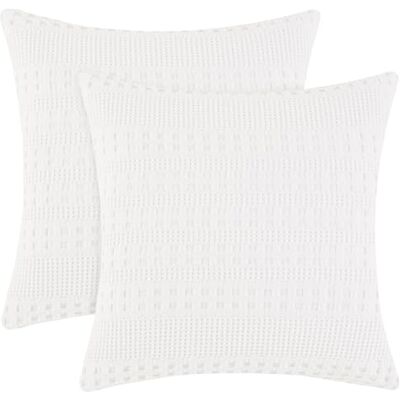 PHF 100% bawełna Euro Sham o splocie waflowym, 66 cm x 66 cm, zestaw 2 szt., dekoracyjne poszewki na poduszki do domu, na kanapę, sofę, łóżko, bez wypełnienia, białe PHF 100% bawełna Euro Sham o splocie waflowym, 66 cm x 66 cm, zestaw 2 szt., dekoracyjne poszewki na poduszki do domu, na kanapę, sofę, łóżko, bez wypełnienia, białe