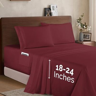 Elegant Comfort Luksusowy 4-częściowy zestaw pościeli z mikrofibry o jakości premium 1500 premium, miękkie, elastyczne prześcieradło z gumką o głębokości 45-61 cm bardzo głębokie prześcieradła Elegant Comfort Luksusowy 4-częściowy zestaw pościeli z mikrofibry o jakości premium 1500 premium, miękkie, elastyczne prześcieradło z gumką o głębokości 45-61 cm bardzo głębokie prześcieradła