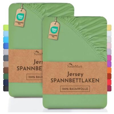 NatureMark 2-pak prześcieradeł dziecięcych z dżerseju, prześcieradło 100% bawełny w wielu rozmiarach i kolorach JAKOŚĆ BRANŻY ÖKOTEX Standard 100, 70x140 cm, Jadeit NatureMark 2-pak prześcieradeł dziecięcych z dżerseju, prześcieradło 100% bawełny w wielu rozmiarach i kolorach JAKOŚĆ BRANŻY ÖKOTEX Standard 100, 70x140 cm, Jadeit