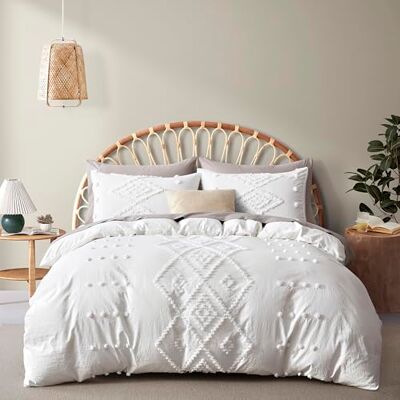 Oli Anderson Poszewka na kołdrę w rozmiarze queen size, miękka i lekka poszewka na kołdrę na każdą porę roku, 3-częściowy zestaw pościeli z haftem boho shabby chic (biały, queen, 228 x 228 cm) Oli Anderson Poszewka na kołdrę w rozmiarze queen size, miękka i lekka poszewka na kołdrę na każdą porę roku, 3-częściowy zestaw pościeli z haftem boho shabby chic (biały, queen, 228 x 228 cm)